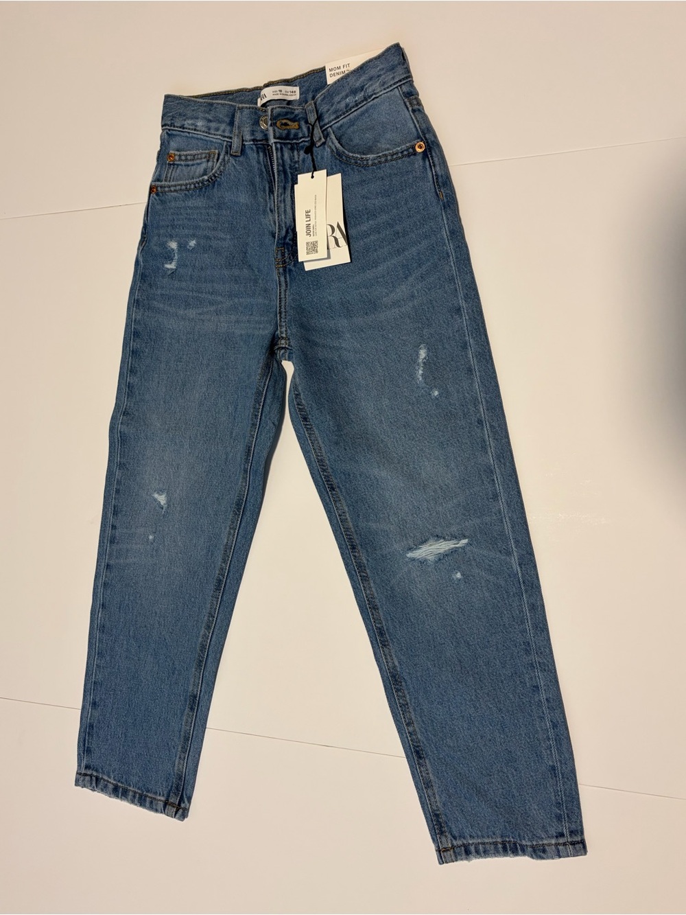 Zara Kids “Mom Fit” Distressed Blue Denim Jeans